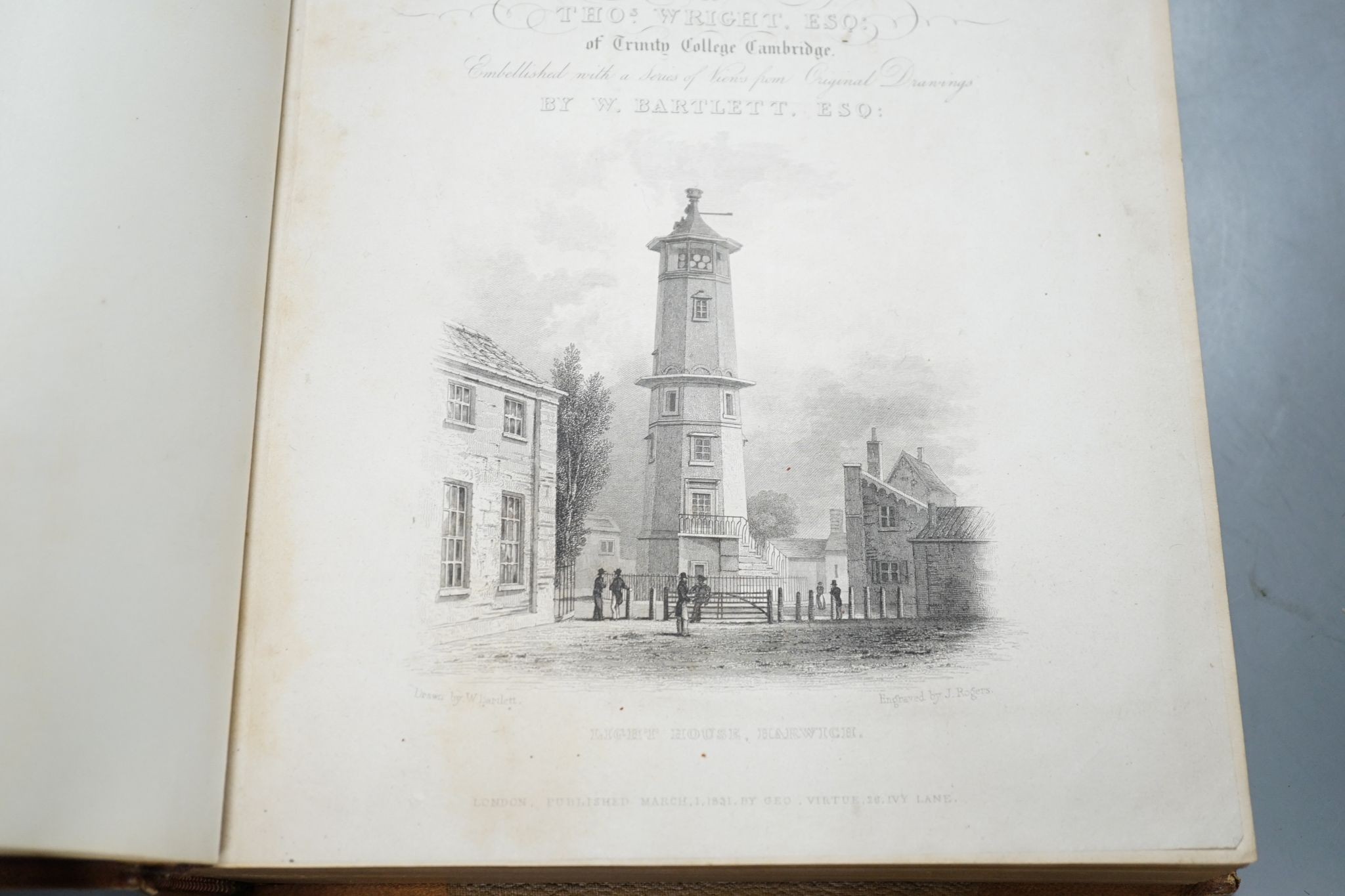 Wright, Thomas - The History and Topography of the County of Essex... 2 vols, pictorial engraved titles, a map and 98 steel-engraved plates; later 19th century gilt-ruled half